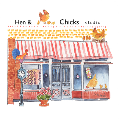 Hen & Chicks Studio Quilt Block art by KMcElwaine