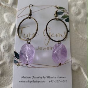 Antique Brass Amethyst Earrings by Two Gems Jewelry