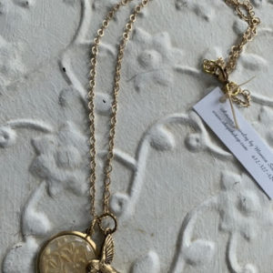 Gold Hummingbird Charm Necklace by Two Gems Jewelry