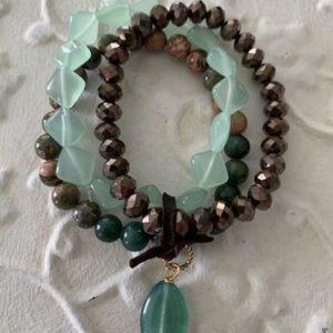 Triple Natural Stone Stretch Bracelet by Two Gems Jewelry