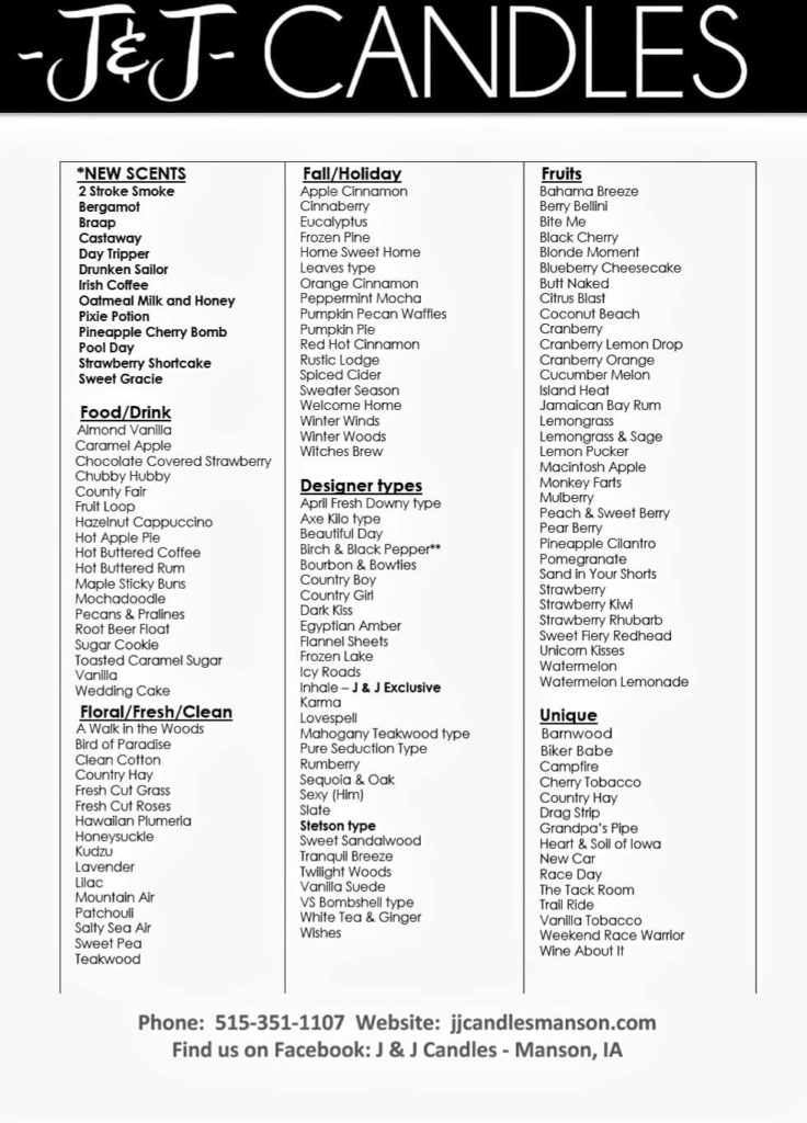 J&J Candles 2 Sizes 150 Scent Choices Shop Iowa