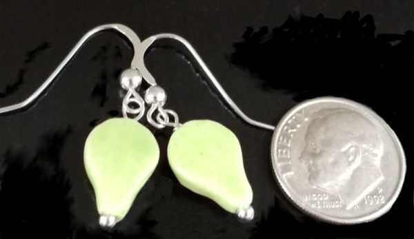 Alien head green ceramic and sterling silver handmade dangle earrings