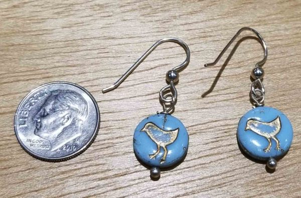 Czech Glass Blue Bird and Sterling Silver Handmade Dangle Earrings
