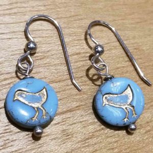 Czech Glass Blue Bird and Sterling Silver Handmade Dangle Earrings