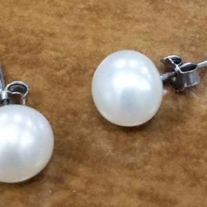 large white fresh water pearl and sterling silver post earrings