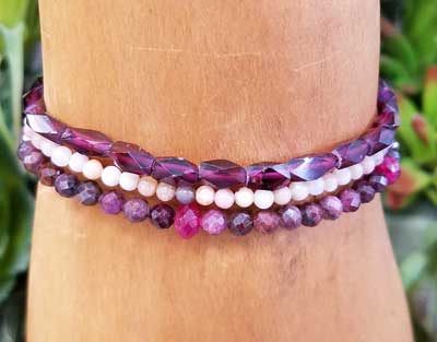 Ruby, Pink Peruvian Opal, Garnet Wrap Bracelet/Necklace