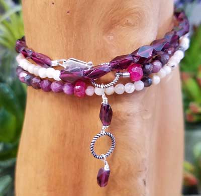 Ruby, Pink Peruvian Opal, Garnet Wrap Bracelet/Necklace