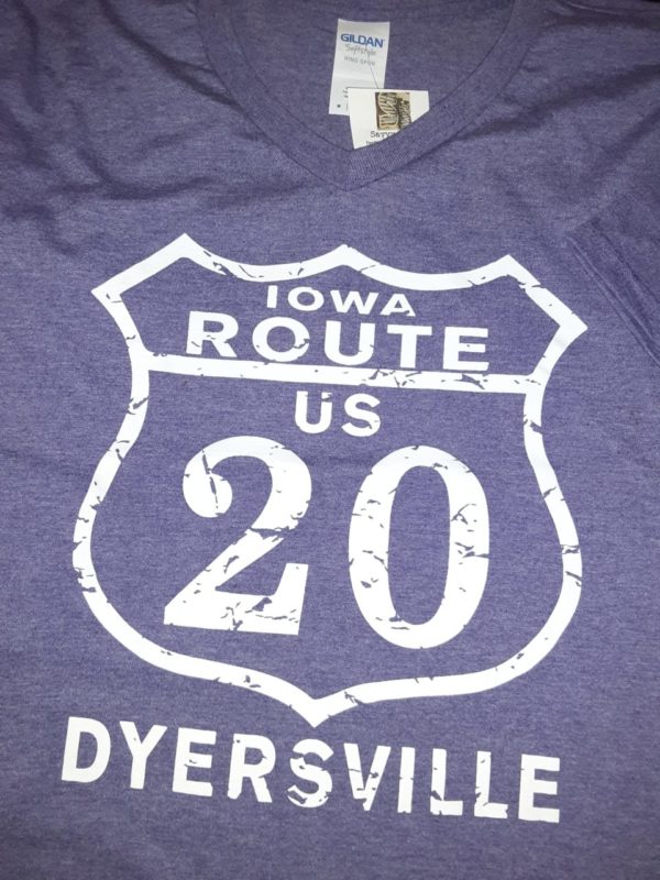 Historic US Route 20 Dyersville, Iowa V Neck T-Shirt