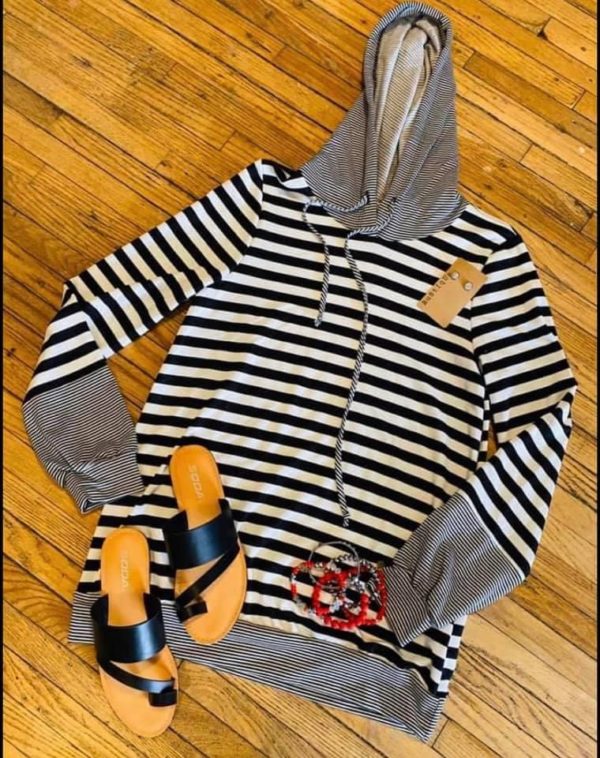 Woman’s Black & White Striped Hoodie