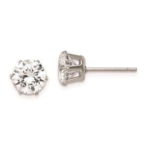 Cubic Zirconia Clear Round 7 MM Stainless Steel Post Earrings