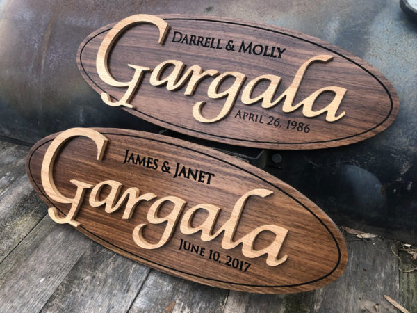 Personalized Wood Family Name Sign – Black Walnut Oval