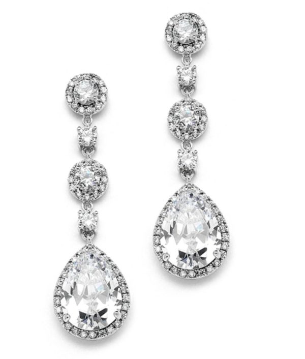 Silver Rhodium Cubic Zirconia Rounds & Pears Earrings