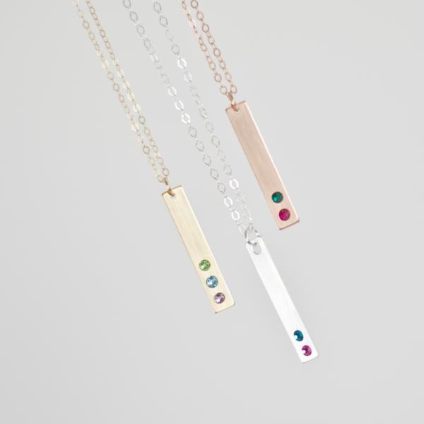 Mother’s Birthstone Vertical Bar Necklace with Handset Crystals