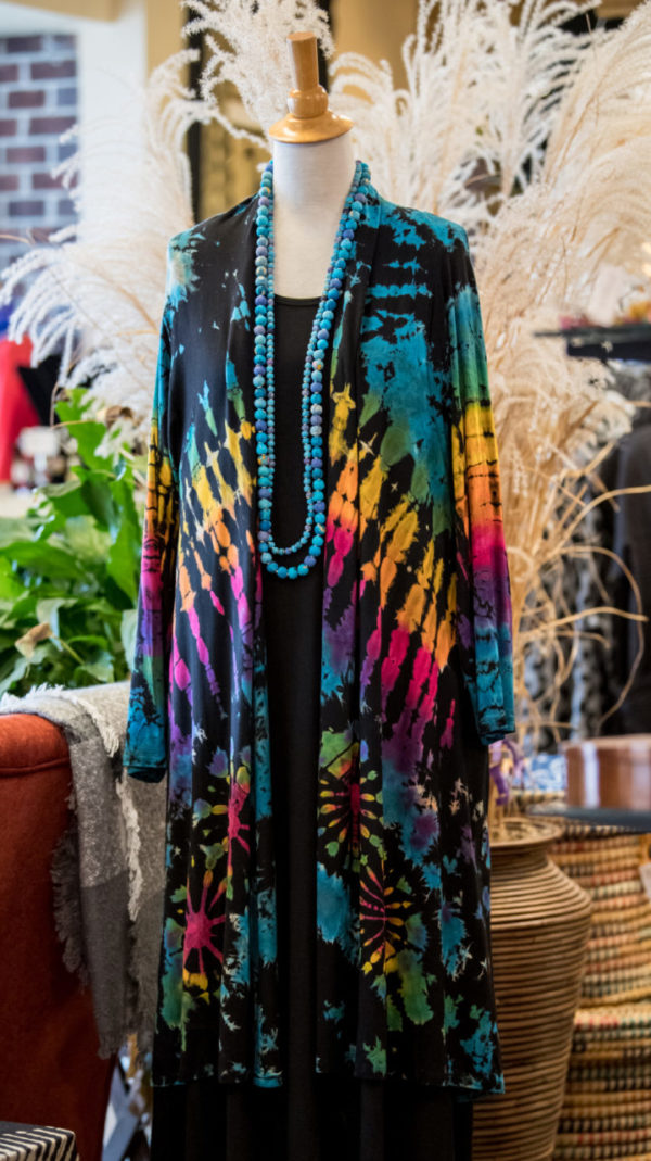 Black and Rainbow Tie Dye Duster Jacket