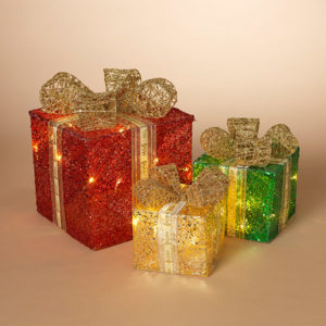 Electric Lighted Tinsel Gift Boxes