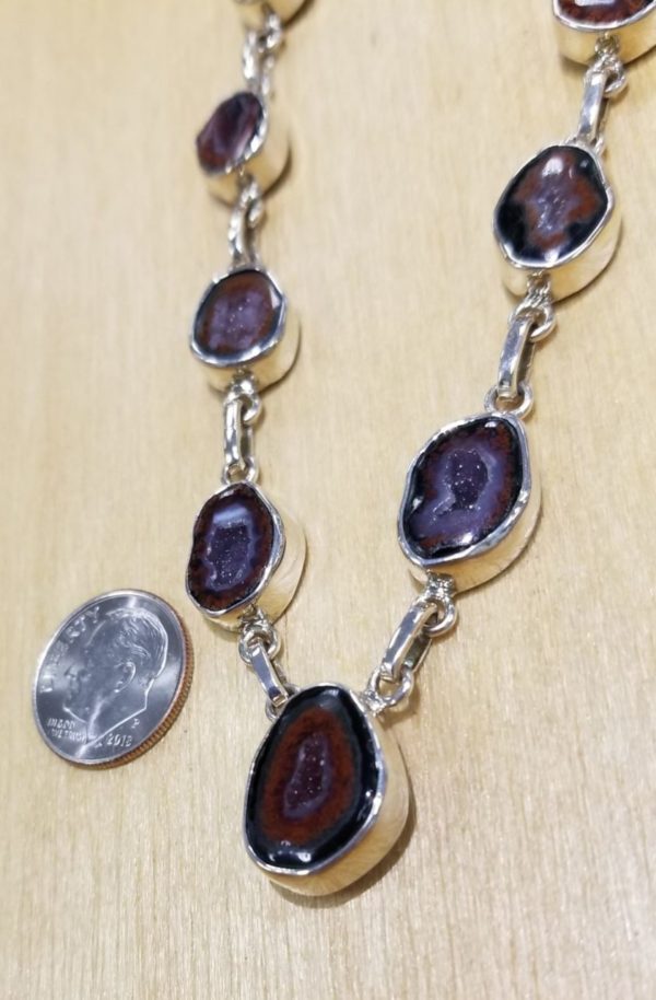 Brown Agate geode druzy and sterling silver statement necklace