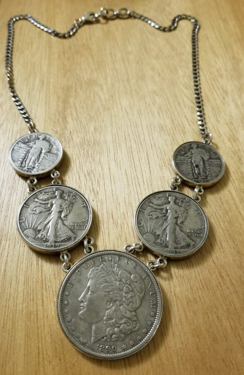 Vintage Real Coin And Sterling Silver Necklace Handmade By Anna King 