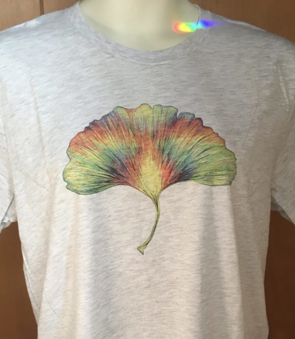 Whirling Rainbow Ginkgo Tee 100% cotton Youth, Ash and Pale Pink