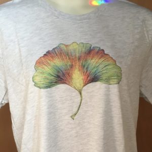 Whirling Rainbow Ginkgo Tee 100% cotton Ash White Unisex