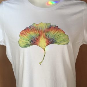 Whirling Rainbow Ginkgo Tee 100% cotton White