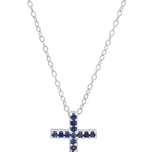 Dark Blue Sapphire and sterling silver cross necklace