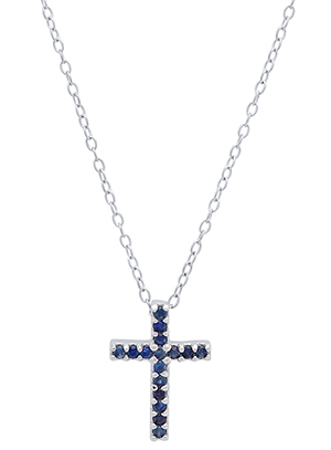 Dark Blue Sapphire and sterling silver cross necklace