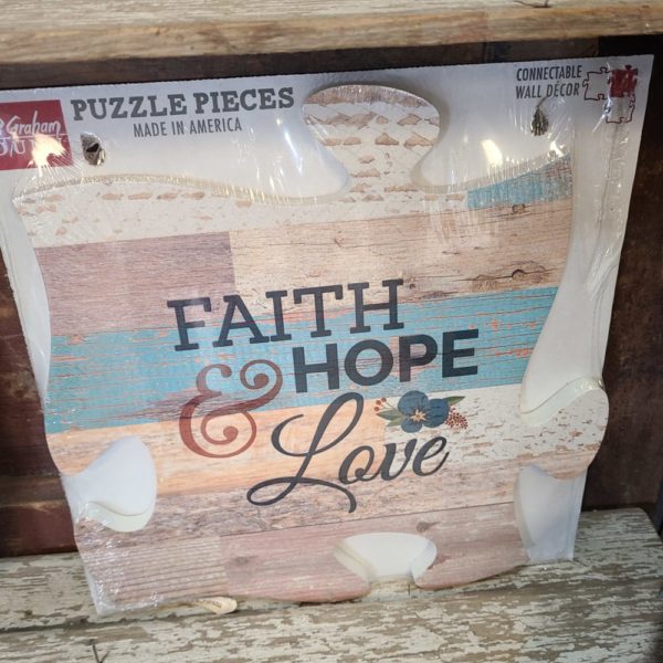 Faith, Hope & Love Puzzle Piece Wood Sign