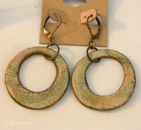 Handmade Textured Clay Hoop Dangles on Brass Leverback Earrings