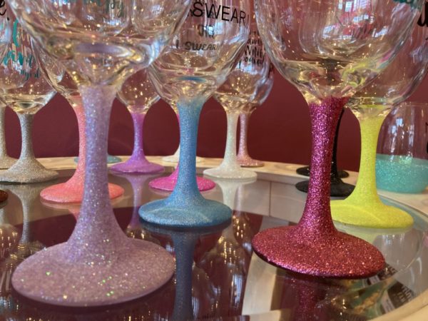 Wine Glasses with Sayings and Sparkly Stems