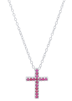 Ruby and sterling silver cross necklace