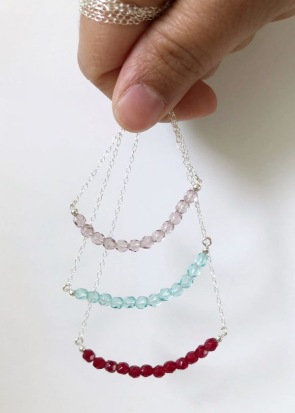 Birthstone Crystal Bead Bar Necklace