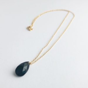 Black Crystal Pear Pendant Necklace