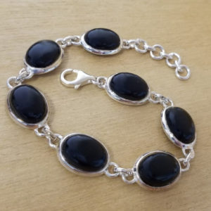 Black onyx stone ovals and sterling silver handmade bracelet