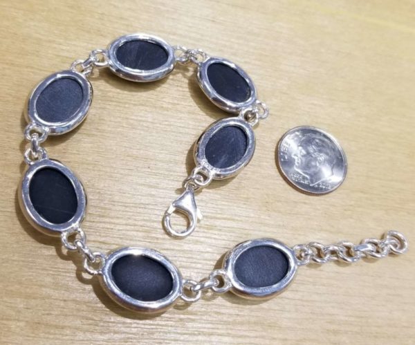 Black onyx stone ovals and sterling silver handmade bracelet