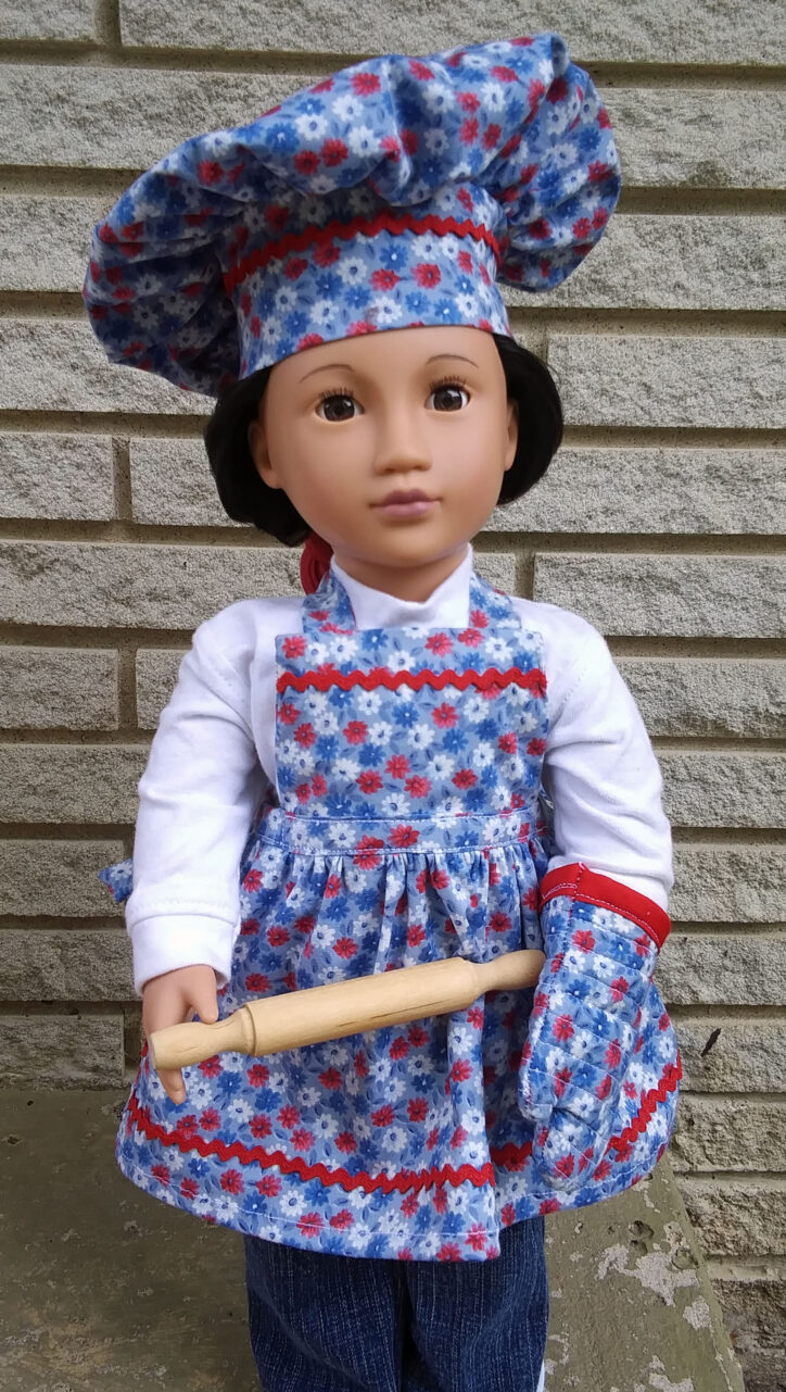 Handmade Dotted Apron and Hat Set for AG American Doll 18inch Doll Dress Up Kit 