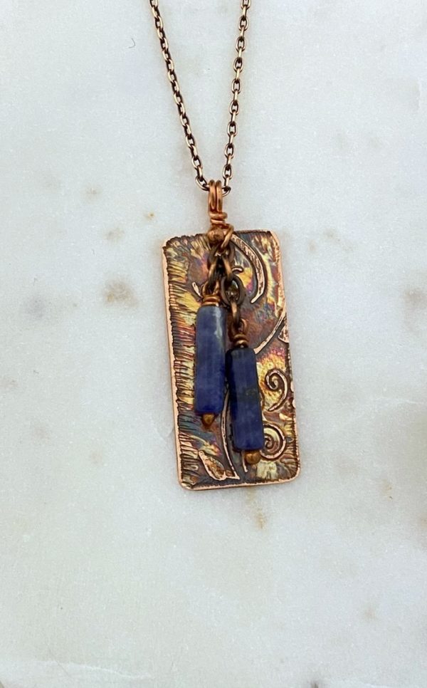 Copper and sodalite acid etched necklace