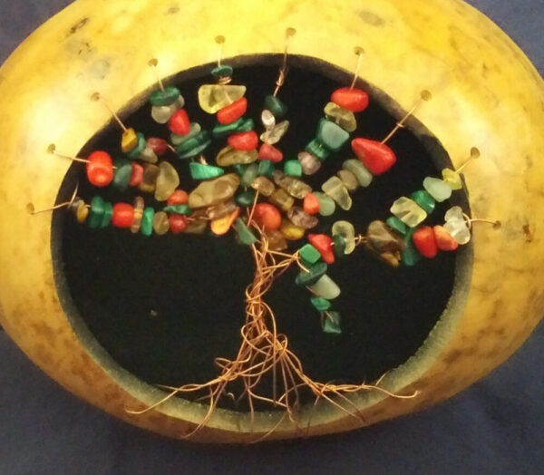 Decorative Natural Gourd with tree of life in your choice of colored stone