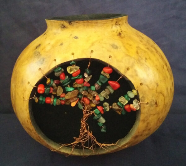 Decorative Natural Gourd with tree of life in your choice of colored stone
