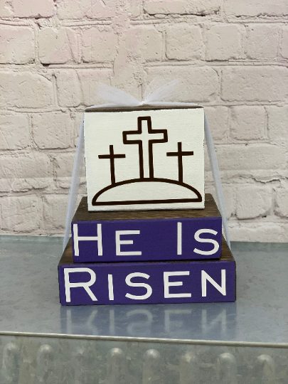 He Is Risen Religious Easter Stacker Blocks | Spring Decor | Easter Decor | Easter Blocks | Mantel Decor