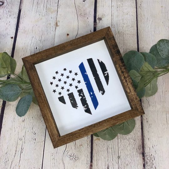 Police Heart Farmhouse Mini Sign | Thin Blue Line Decor | Police Officer Gift | Police Officer Wife Gift