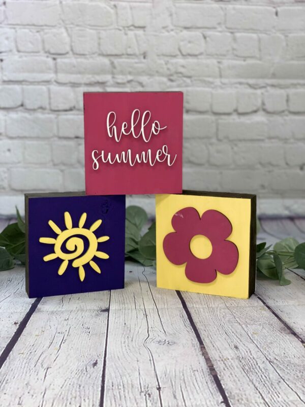Reversible – 3D Summer/4th of July Mini Block Set of 3 | Summer Decor | 4th of July Decor | Independence Day Decor | Farmhouse Blocks