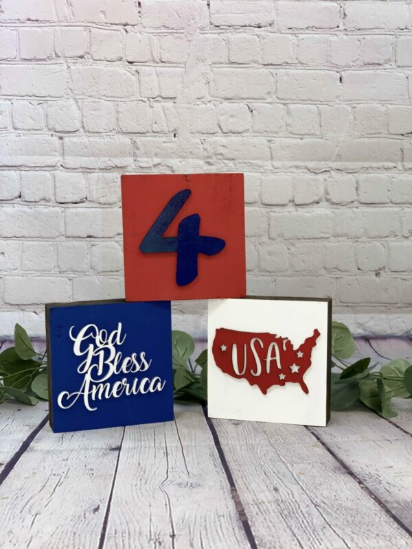 Reversible – 3D Summer/4th of July Mini Block Set of 3 | Summer Decor | 4th of July Decor | Independence Day Decor | Farmhouse Blocks