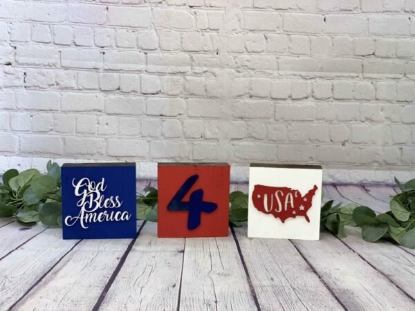 Reversible – 3D Summer/4th of July Mini Block Set of 3 | Summer Decor | 4th of July Decor | Independence Day Decor | Farmhouse Blocks