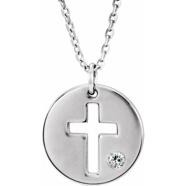 Diamond and sterling silver disc cross necklace