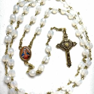 Handmade White opal glass beaded rosary
