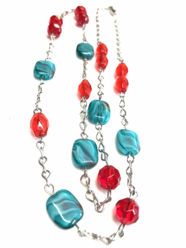 Handmade red & turquoise glass beaded necklace