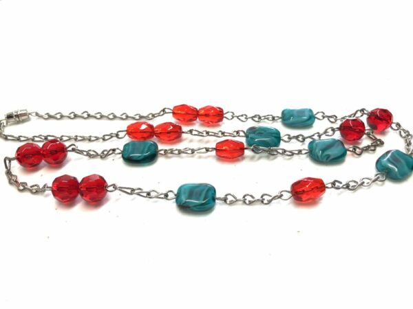 Handmade red & turquoise glass beaded necklace
