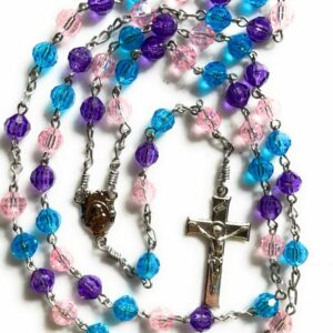 Handmade Turquoise/purple/pink colored acrylic rosary