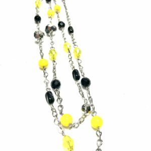 Handmade yellow, black & silver glass beaded women’s necklace