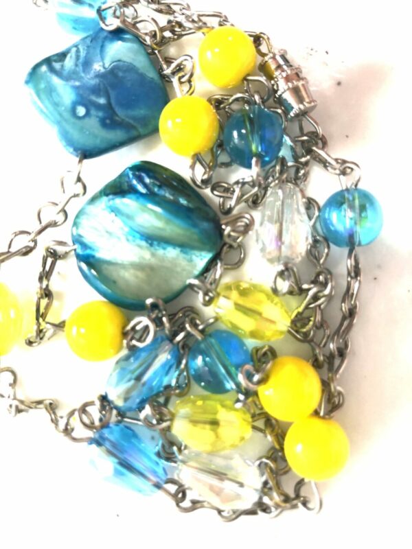 Handmade turquoise, yellow & clear necklace